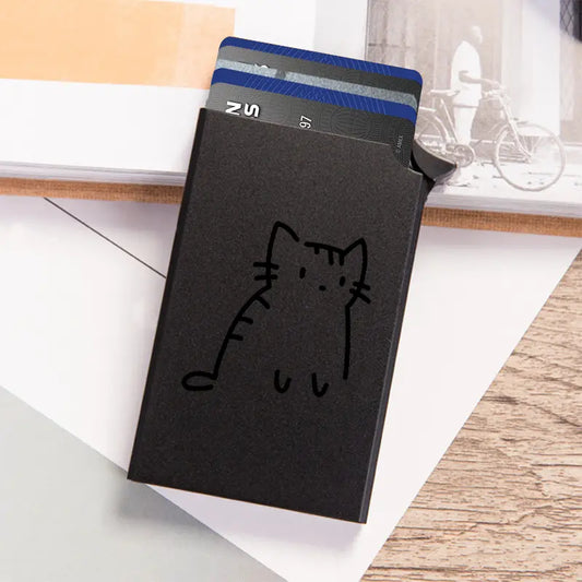 Monedero delgado de aluminio con bloqueo RFID de gatito