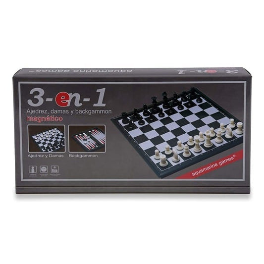 AQUAMARINE AJEDREZ DAMAS BACKGAMON MAGNETICO TRES EN UNO -  - .