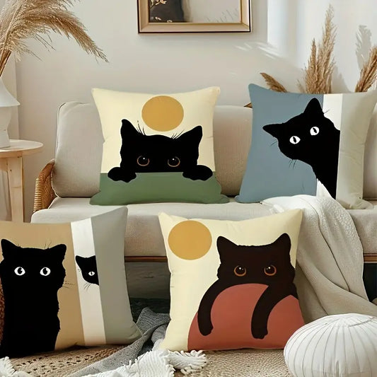Funda de almohada decorativa de dibujos animados de gato moderno (45,72 x 45,72 cm)