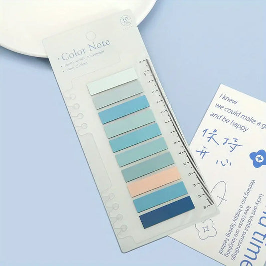 Notas adhesivas trasnaprentes de color con regla